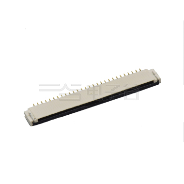 Pitch 1.00mm 90°H2.00mm 前掀盖下接触带蝴蝶扣卧贴 FPC 28pin 本色 镀亮锡